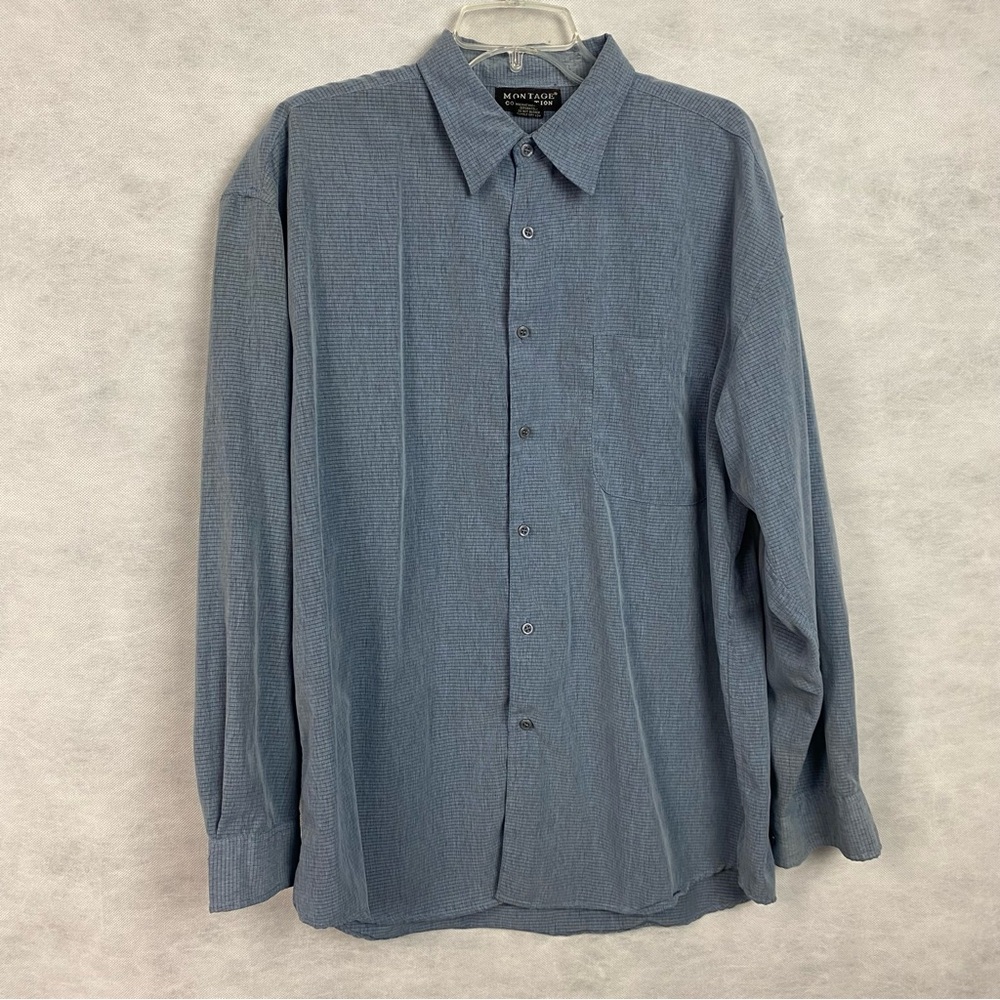 Montage Collection Long Sleeve Shirt Men’s Large Blue Button Up Check Vtg